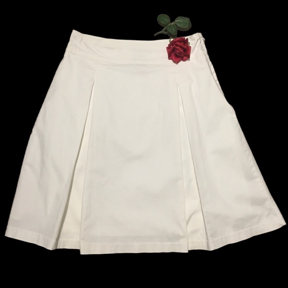 White Y2K Pleated lined Skirt George ME Mark Eisen Cotton blend 6 Side Zip EUC - Picture 1 of 13